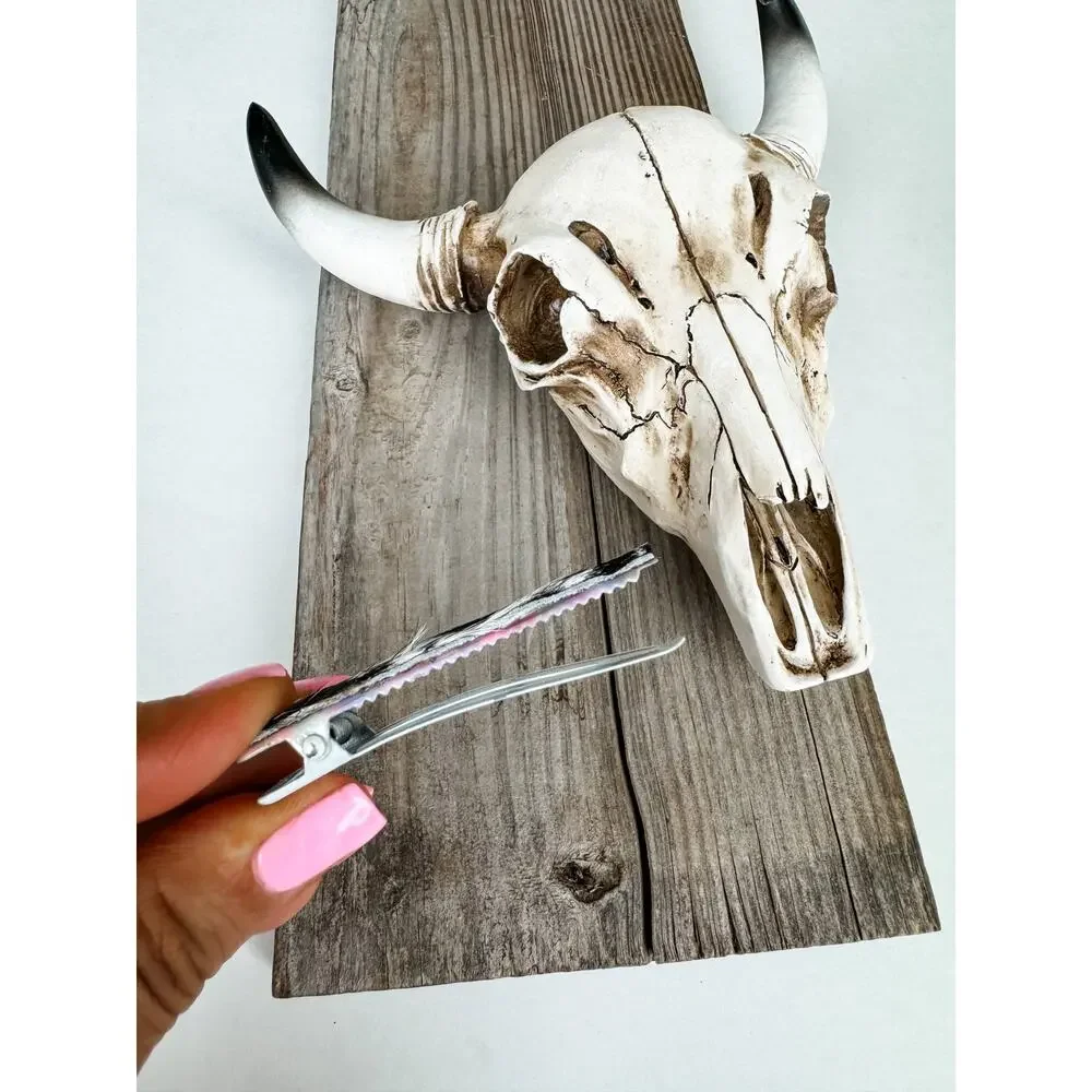 Western Hair-On Cowhide Barrette | White & Turquoise